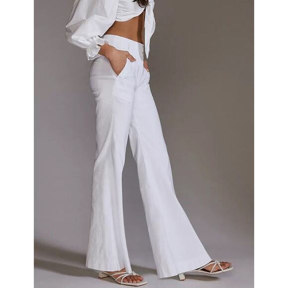 Maeve Naomi Wide Leg Pants Size 10 White Linen Magic Fabric Casual Anthropologie - Picture 2 of 13